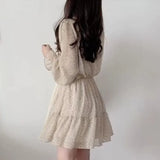 2021 Chic Korea Clothes Design Fashion Women Flare Sleeve Slim Elastic Waist Ruffled Floral Printed Chiffon Cute Sweet