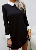 Dresses for Women Color Block Long Sleeve MIni Dress Autumn Office Ladies Elegant Turn Down Collar Casual Short Shirt Dress