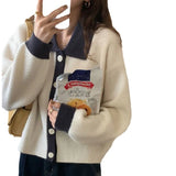 Woherb Fashion Women's Top 2024 Polo Collar Color Long Sleeve Loose Knit Cardigan Coat Tide-Outfit