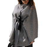 Women Spring Autumn Plaid Shawl Capes Jacket 2021Fashion Street Casual OL Pullover Coats British Style Oversize