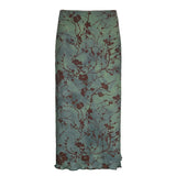 Woherb Chinese Print Retro Style Skirt Autumn 2023 New Sen Fresh Low Waist Color A Word Long Skirt-Outfit