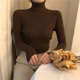 Warm Sweater Female 2019 New Fashion Rainbow Sweater Ladies High Collar Short Corp Tops