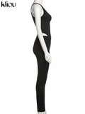 Kliou Concise 2 Piece Set Women Sexy Skew Collar Crop Tops+Pencil Pants Matching Outfit Girl Hot Skinny Classic Street