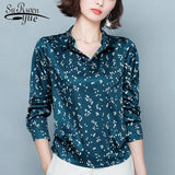 New Long Sleeve Retro Print Shirt Women Elegant Silk Blouse Office Lady Korean Loose Clothes Plus Size Satin Blusas