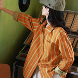 Orange Stripes Top Spring Summer 2023 Womens Fashion Cool Blouse or Tops for Woman Long Sleeve Women Elegant Shirts Tunics-Outfit