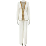 New Fashion Heavy Industry Embroidered Lucide Nails Diamond Jacket Trouser Set Two