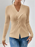 Women's Knitwear Fashion Temperament Thread Under The Fork Long Sleeve Solid Color