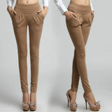 2023 Spring Summer Women Trousers Harem Pants Elastic Waist Oversize Khaki Black Casual Long Pants DF181-Outfit
