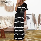 Striped Sundress ZANZEA 2022 Fashion Summer Printed Dress Short Sleeve Maxi Vestidos Female Casual Beach