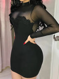 Women Dress Bandage Bodycon Applique Evening See through Party Mesh Spliced Short Mini Pencil Dress Summer Women Sexy