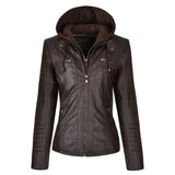 Leather Jacket Women Autumn Classic PU Leather Zipper Jacket Coat Streetwear Gothic Slim Collar Hooded Female