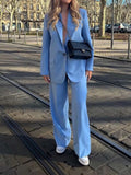 Women's Trouser Suit Blue Blazer Pant Suits Spring Women's Formal Outfits Office Lady Pants Sets One Button Spring Blazer