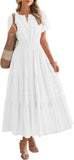 Spring And Summer Women's New Fashion V-Neck Folding Bubble Sleeve Layer - Big Swing Dress