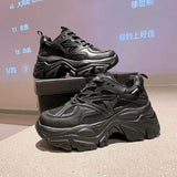 Black Dad Chunky Sneakers Casual Vulcanized Shoes Woman High Platform Sneakers Lace Up White Sneakers Women