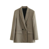 Women Fashion Double Breasted Plaid Blazer Coat Vintage Long Sleeve Flap Pockets Female Outerwear Chic Vestes Femme-Outfit