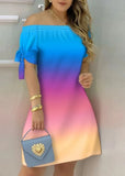 Printed Off Shoulder Short Sleeve Casual Midi