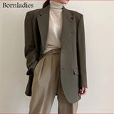 Bornladies 2022 Korean Style Loose Women Blazer Coats Autumn Single Breasted Female Chic Suit Jacket Full Sleeve