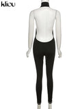 Kliou Solid Halter Jumpsuit Women Sexy Mock Neck Sleeveless Backless Body-Shaping One Piece Jurk High Street Female