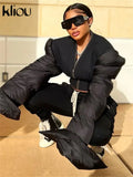 Kliou Punk Street Jacket Women Hipster Stitching Cotton-Padded Plus Size Sleeve Clothing Goth Zipper Sheath Y2K High Street