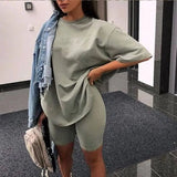 Solid Outfits Women's Two Piece Suit with Belt Home Loose Sports Tracksuits Fashion Bicycle Summer Hot Suit