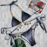 Woherb New Sexy Strap Gradient Print Women's Split Swimsuit Luxury Crystal Diamond Bikini Shell