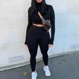 hirigin Women Two Pieces Set Fall Autumn Yoga Suit Sets Long Sleeve T-shirt Crop Tops High Waist Leggings Gym Workout