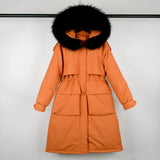 Large Natural Raccoon Fur Hooded Long Down Coat Women Winter 90% Duck Down Parkas Female Thickness Sash Tie Up Jackets-Outfit