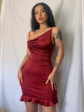 Sexy Irregual Collar Sleeveless Solid Ruffles Mini Bodycon