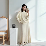 And Winter Pure Color Round Collar Jersey Sweater Set Of Women's Loose Knitted Sweater Broad Leg Trousers Scarf Three