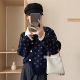 Woherb Winter 2024 New Sweet Fashion Hook Flower Lapel Long Sleeve Sweater Female Loose And Versatile Reduce Age Lace Sweater-Outfit