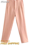 Summer Casual Solid Ankle-Length Pants 2023 High waist Fashion Female Elegant Straight Pants Trousers Clothing LY9385-Outfit