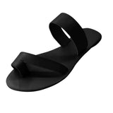 2021 Summer Fashion Women's Solid Color Leather Comfortable Flat Flip Flop Sandals Casual Open Toe Sandals Slippers