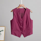 And Linen Vest Vest 2024 Summer New Female Temperament Leisure Sleeveless Single-Breasted Vest Jacket-Outfit