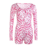 Sexy Women Bodysuit Long Sleeve Deep V Neck Bodycon Stretch Leotard Crop Top Button Short Romper Pajamas Women Jumpsuit