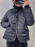 2022 New Quilted Winter Duck Down Coat Ultra Light Thin Puffer Jacket Causal Ruffles Lace Short Parkas Short Parka