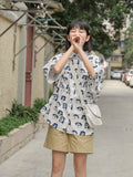 Japanese Printed Short Sleeved Shirt Summer Women's Shirts 2023 Kawaii Chiffon Blouse for Women White Shirt Women Tunic-Outfit