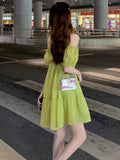 Dresses Women Temper Off Shoulder Solid Sweet French Style Chic A-line Summer Lazy Girlish Casual Vestidos Popular Holiday-Outfit