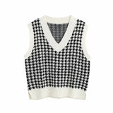 V-Neck Knitted Vest Autumn Casual Sleeveless Solid Sweater Vest Korean Preppy Winter Loose Split Lady Jumper Tops