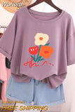 100% Cotton L-5XL T Shirt Plus Size Tshirt Short Sleeve Women Top Summer Cartoon Print Couple O Neck Oversized T Shirts-Outfit