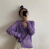 Women Korean Long Sleeve Cardigan Summer Cropped Cardigan Knitted V Neck Thin Ice Silk Blouse Sunscreen Shirt