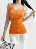 Girls White Hanging Neck Sling Vest Outside Wearing Women's Summer New Thin Back Shirt Long