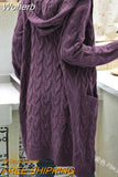 Women Sweater Mid-Length Women'S Overcoat Cardigan Solid Color Hooded Twisted Knitted Open Loose Sweaters-Outfit