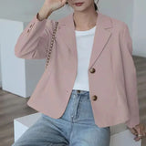 Single-Breasted Blazers Women 2023 Korean Fashion Long Sleeve Blazer Jacket Ladies Casual Temperament Cropped Suit Coat-Outfit
