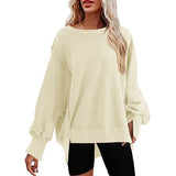 Women's Clothing 2025 Autumn And Winter New Women's Large Round-Neck Sweatshirt Side Open Fork Long-Sleeved