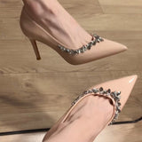 Wind Temperament Fresh Pure Desire High-Heeled Shoes 2025 Net Red New Water Drill Tip With Skirt Single Shoes