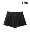 Shorts Skirts for Women, Side Zipper, Mid Waist, Female Skort, Fashion-Outfit