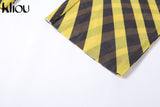 Kliou Sexy Mesh Two Piece Set Women SeeThrough Midnight Style Striped Color Blocking Top+Letter Print High Stretchy
