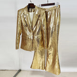 New Star Fashion Gold Lequine Suit Jacket Trouser Suit Two