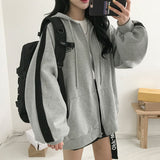 Zip Up Sweatshirt Casual Oversized Hooded Korean Style Hoodies Harajuku Solid Loose Long Sleeve Lady Jacket Large