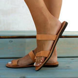 2021 Summer Fashion Women's Solid Color Leather Comfortable Flat Flip Flop Sandals Casual Open Toe Sandals Slippers